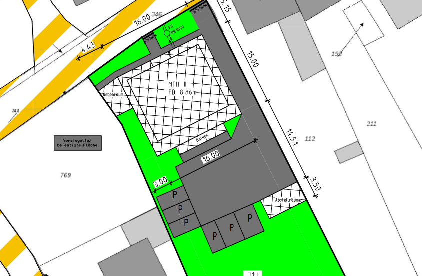 Lageplan Hueckelhoven Diese Bild zeig eine Flurkarte mit Baukörper in der Ortschaft Hückelhoven